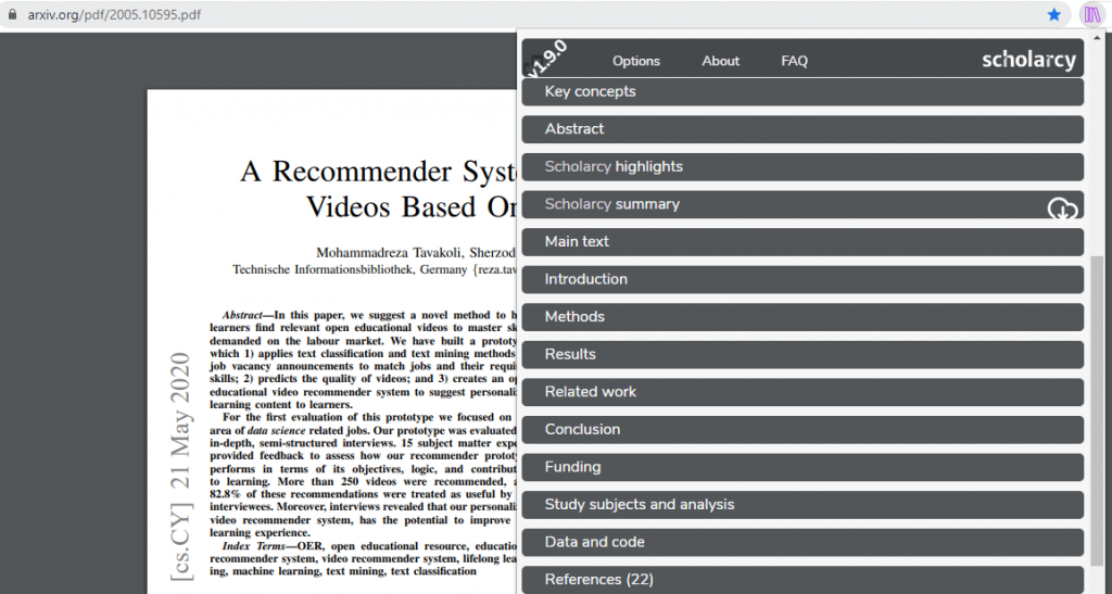 Summarize Research Article based on Open Educational Resources in Scholarcy